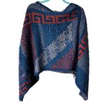 NWT Poncho Tribal Greek Knit Blue Cream Orange OS Fuzzy Cozy Warm Size undefined Photo 1