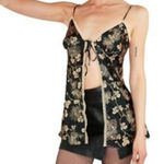 Victoria's Secret Victoria’s Secret Front Tie Spaghetti Strap Black Floral Baby Doll Cami  Women M Photo 0