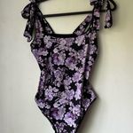 Beach Riot Sydney Black Purple Floral Tie Shoulder One Piece Swimsuit L Photo 4