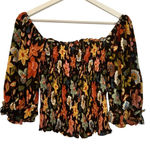 Olivaceous NWT black floral smocked puff sleeve blouse M Photo 0