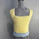 Handmade  Crocheted Yellow & Blue Cropped Tank Top. Wide Straps. Two Tone. Photo 1