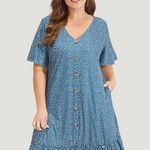 Water Drop Print Button Ruffled Dress Size 2X Photo 1