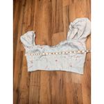 Wilfred ‎ Aritzia Linen Floral Puff Sleeve Crop Top Blue Pink XL Photo 7