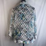 Alfred Dunner White Blue Crochet Long Sleeve Open Front Collared Top Size PS Photo 3