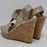 Womens Metallic Gold Glossy Open Toe Buckle Slingback Wedge Heel Sandals Size 8M Photo 9