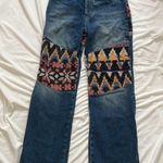 Free People  Rocky Mountain straight Jean medium wash with patches size 28 NWT Photo 5