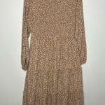 Pink Lily  tan pink floral smocked midi dress long sleeve women’s size XL cottage Photo 0