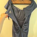 XScape NWT Scuba Off Shoulder Ruched Navy Bow Gown Size 12 Photo 10