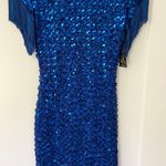 Vintage Royal Blue Sequin Fringe Eras Tour Inspired Mini Dress Size 6 Photo 3