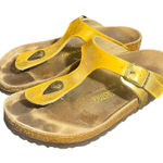 Birkenstock  Womens Gizeh Leather Yellow Metallic Thong Sandals Size 37 US 6‎ Photo 0