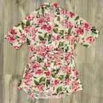 Show Me Your Mumu  White Pink Floral Open Front Tie Short Sleeve Robe One Size OS Photo 2