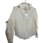 7 For All Mankind Cream White Bubble Sleeve Zip Up Detail Blouse size XS NWT Photo 3