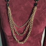 Chunky Gold Tone Layered Chain Statement Faceted Black Jeweled Accent Necklace Photo 2