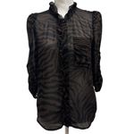 Ba&sh Sisco Animal Print Ruffle Placket Sheer Blouse Brown Black Naturel Career Photo 2