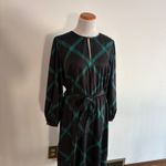 Ann Taylor NWT Black Green Plaid Long Sleeve Midi Dress Size 14 Photo 2