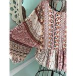 American Eagle AE  Pink Embroidered Floral Tasseled Boho Peasant Top Sz Medium Photo 1