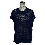 Women’s Navy Blue Open Knit Sheer Tunic Top XL Boho Coastal Beach Cottagecore Photo 1