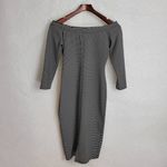 ZARA Womens Dress Black Stripe Bodycon Boat Neck Half Sleeve Midi Career Work Photo 1