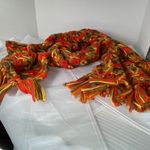 Vintage Boho retro loose weave scarf with fringe Orange Photo 2
