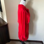 Maje  Rivage Tie-Neck Dress Red Pleated Womens Size Medium (2) Photo 2