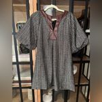 THML tweed mini dress faux leather a-line pockets short puff sleeve office Photo 3