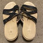 Crocs Womens A-Leigh Black Leather Strappy Wedge Sandals Beige Size 9 Photo 1