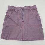 Lazy Oaf Lazy Oaf Purple Embroidered Cigarette Mini Skirt BROKEN Zipper Size 24 Purple Photo 0