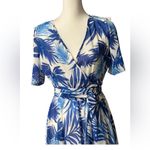 Indigo Rose Blue and White Tropical Pattern Maxi Dress Small Photo 3