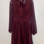 Modcloth  Burgundy Swiss Dot Chiffon Sheer Sleeve Dress Neckbow Size 2 Photo 2