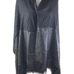Womens Scarf Wrap Chevron Striped Fringe Black Silver Rectangle 70x28 Photo 2
