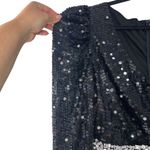 Mac Duggal NEW V Neck Sequin & Rhinestone Embellished High Slit Maxi Gown Black Photo 5