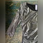 Silver lame wrap blouse with shoulder stud accents, size large Photo 1