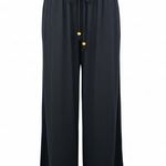 Black Wide Split Flowy Straight Beach Vacation Lounge 90s Pullon Boho Pants XS Photo 0