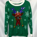 CELEBRATE TOGETHER SIZE SMALL FUNKY Festive MULTICOLOR Reindeer GREEN Sweater Photo 0