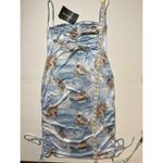 Pretty Little Thing  Blue Renaissance Print Slinky Ruched Side Bodycon Dres… Photo 8