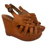 Frye  Brown Leather Corrina Strappy Weave Wedge Platform Heels Size 8 Photo 0
