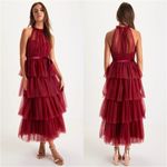 Lulus LULU’S Wondrous Glamour Wine Red Tulle Tiered Halter Midi Dress Photo 1