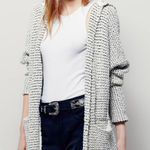 Free People  Love Me Tender Knit Hooded Cardigan Fringe Hem Open‎ Front Small Photo 0