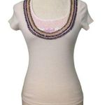 Lozi Sports Jeans Beaded Sequin T Shirt XS White Short Sleeve Stretch Knit Japan Photo 0