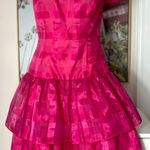Vintage Pink Off Shoulder Tiered Ruffle Organza Cocktail Party Dress Size Small Photo 0