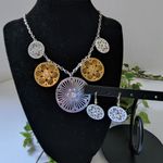 Floral Cutout Disc Charm Necklace Earrings Set Gold Photo 0