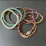Set of 8 Festival Bohemian Bracelets Stretch Beaded Brown Photo 1