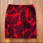 Talbots  Paisley Velvet Red Black Pencil Skirt Women’s Size 8P Photo 3