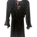 Betsey Johnson Black Robe Size Small Ruffles Sparkly Bell Sleeve Leopard Womens Photo 0