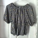 Old Navy Gingham Blouse top floral embroidery puff sleeves babydoll size M Photo 0