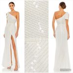 Mac Duggal  93735 Pearl Embellished Soft Tie One Shoulder Gown White Photo 1