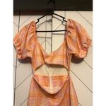 ASOS  Design Women’s 6 Pink Orange Plaid Cut Out Puff Sleeve Zipper Mini Dress Photo 1