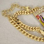 Gold Stainless Steel Bracelet Glass Stitch Image Blue Photo 3