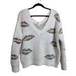 POL  Lip Sweater Rainbow Kisses Chunky V-Neck Multicolored FLAW Photo 2
