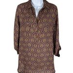 Pleione  Sheer Pullover Sheer Paisley Earth Tone Roll Tab Sleeve Top S Photo 0